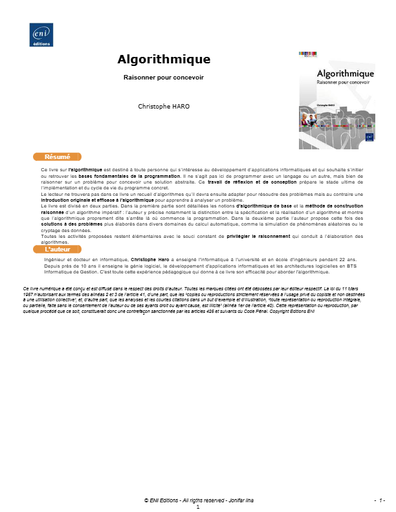 Algorithmique - Raisonner pour Concevoir - Christophe Haro